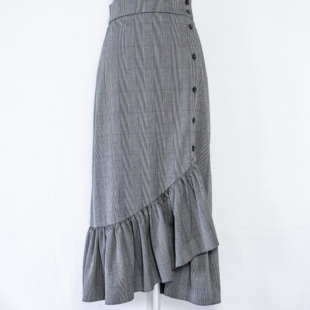 Zara Plaid Asymmetrical Ruffle Skirt